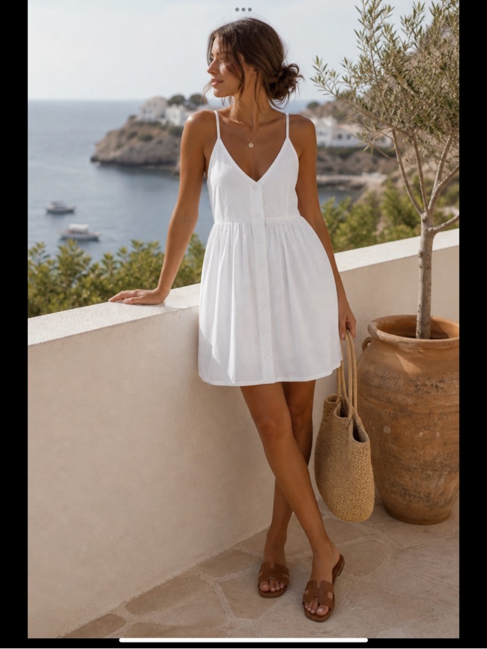 Scandi Minimalist White Cotton Mini Dress GESTUZ Resort Babydoll Pockets - Picture 2 of 16
